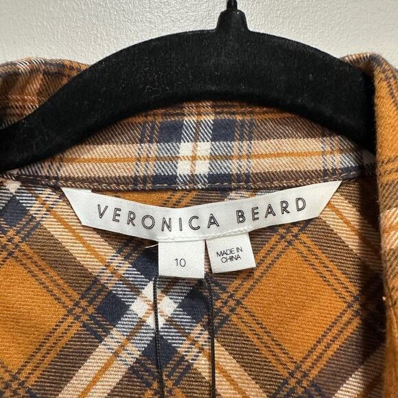 NWT Veronica Beard Fern Mini Shirt Dress Plaid Flannel Saffron Long Sleeve 10 - Picture 7 of 9